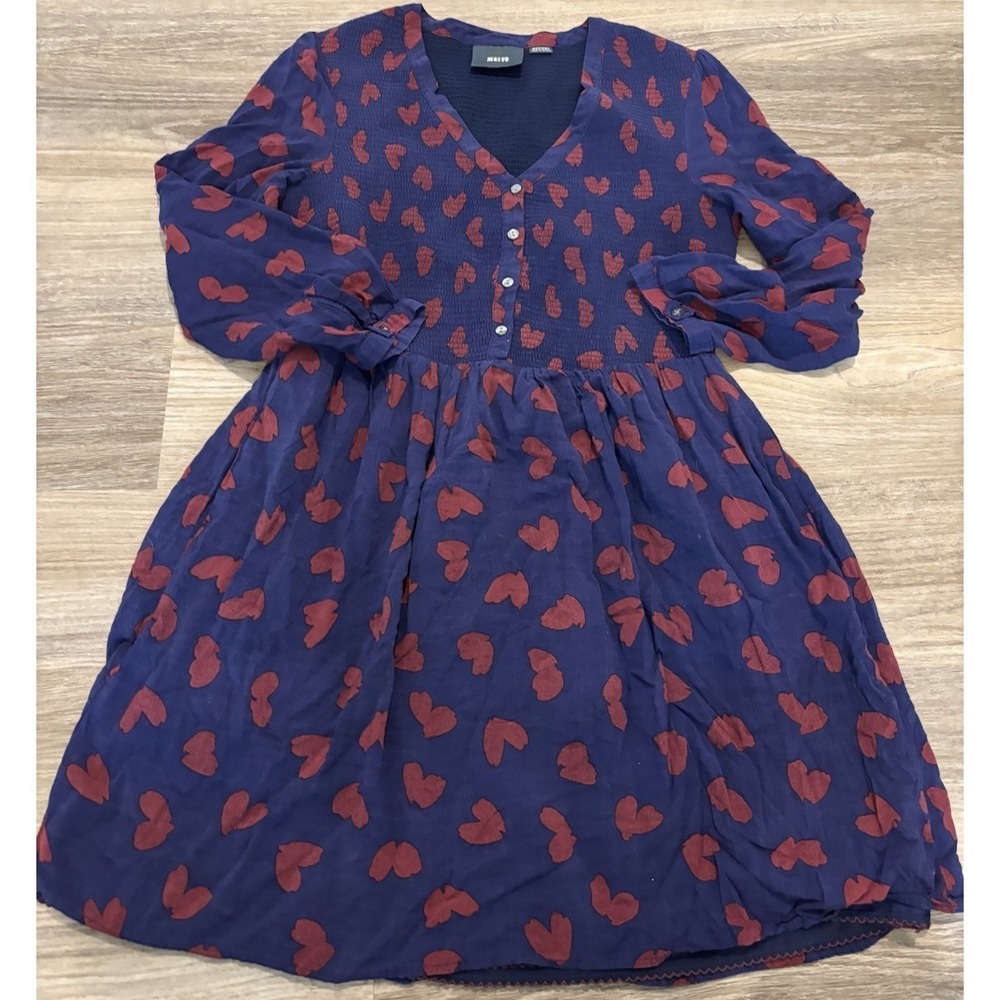 Anthropologie Navy Mini Dress with Red Heart Print